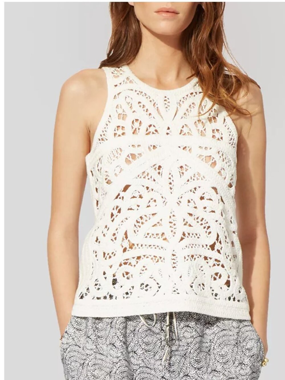 Maje Cream Crochet Sleeveless Tank